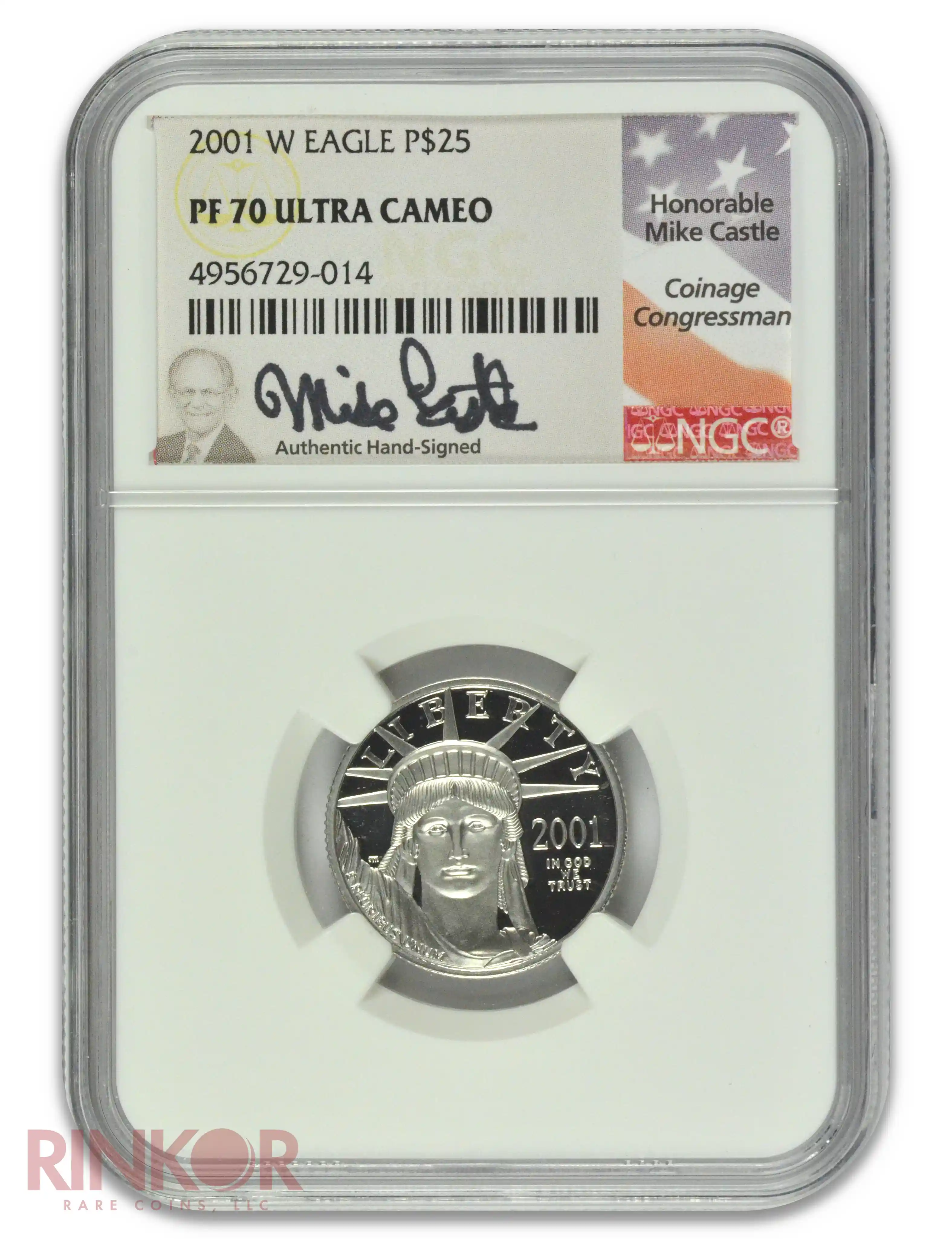 2001-W Platinum Eagle Mike Castle Signature P$25 NGC PF 70