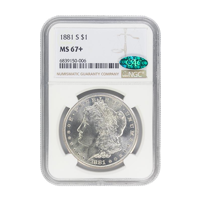 1881-S Morgan Silver Dollar, $1 NGC MS 67 + CAC Certified - Nice White Coin