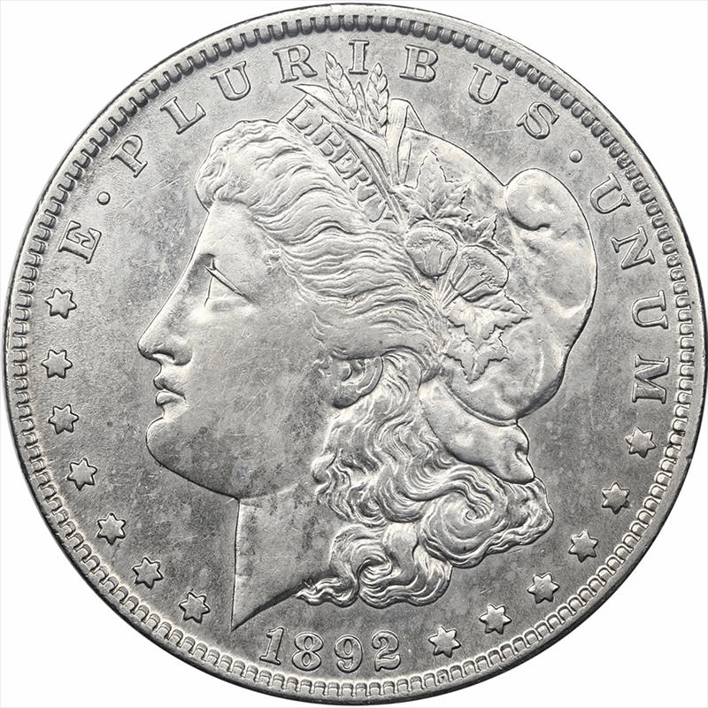 1892-O Morgan Silver Dollar $1, Circulated Almost Uncirculated - White
