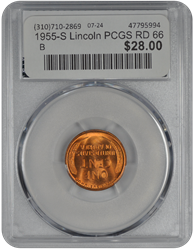 1955-S Lincoln PCGS RD 66