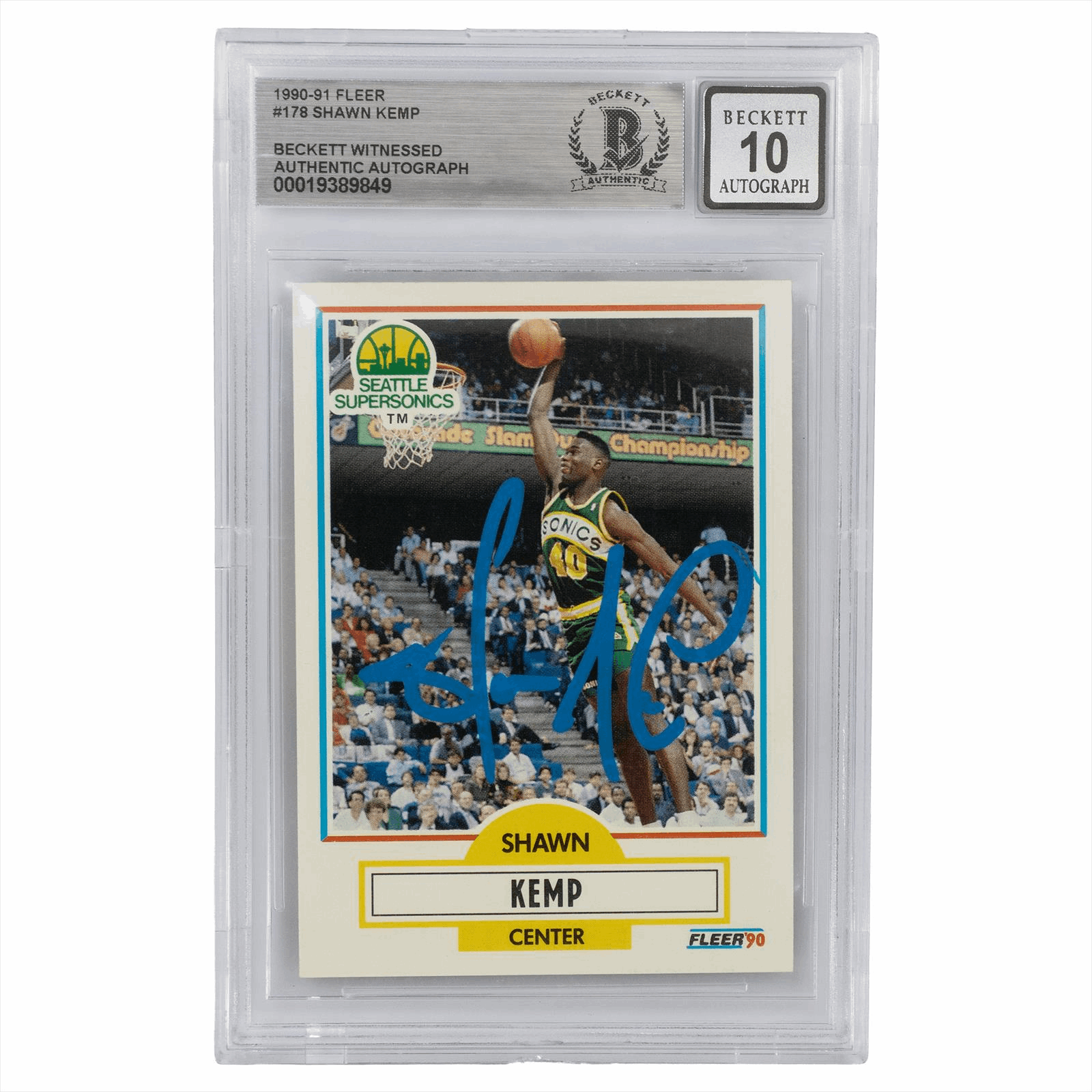 1990-91 Fleer Shawn Kemp #178 Beckett Witness AUTHENTIC AUTO 10