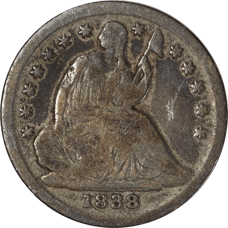 1838 Liberty Seated Half Dime 1/2 10c, Circulated, Good