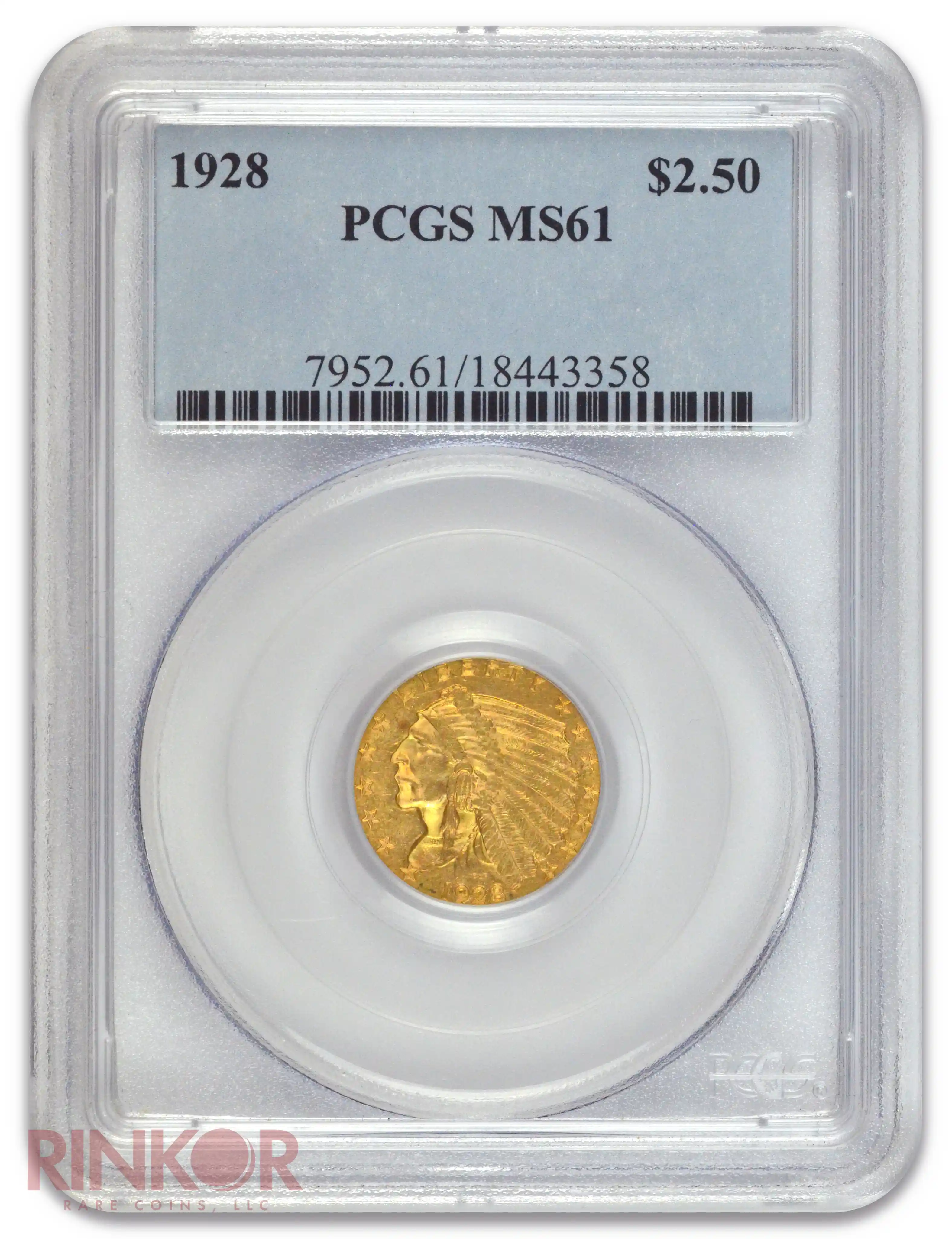 1928 $2.50 Indian Head PCGS MS 61