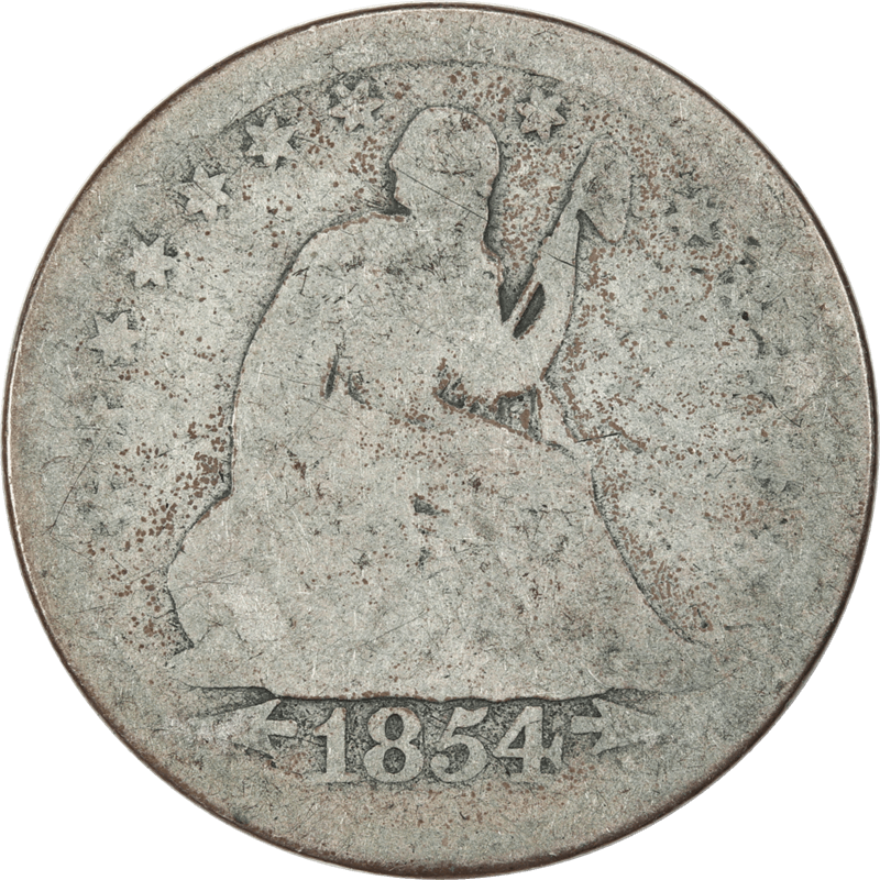 1854 Arrows, Seated Liberty Quarter, 25c Circulated, About Good - Filler