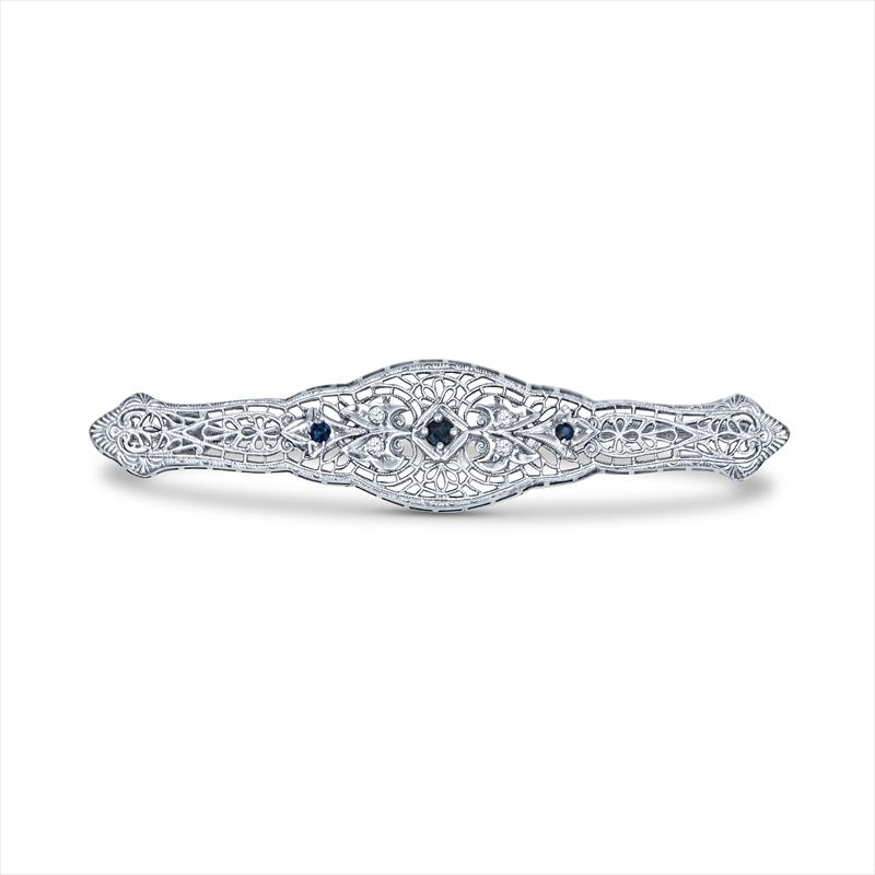 14k White Gold Diamond And Blue Sapphire Pin/Brooch 