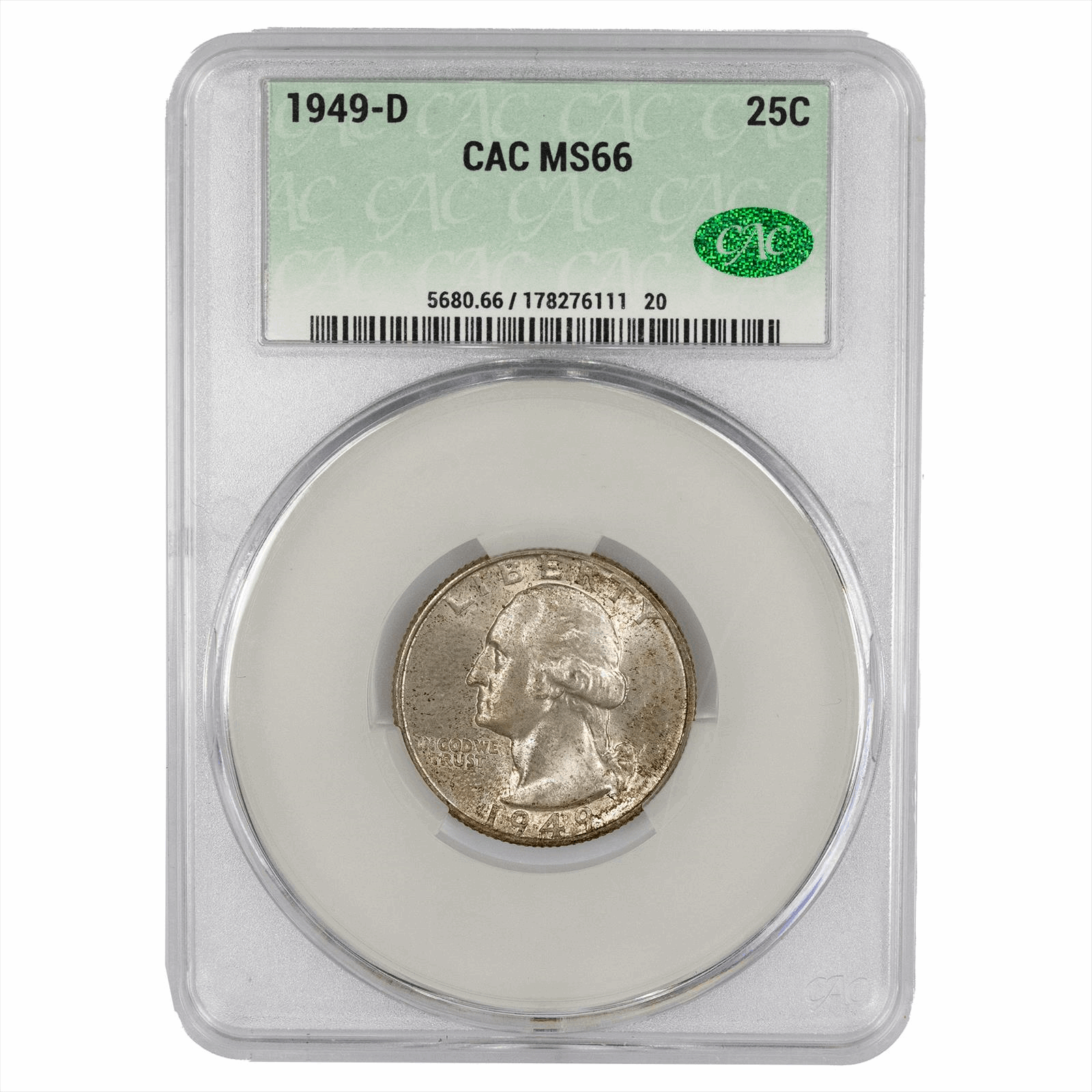 1949-D Washington Quarter 25C CACG MS 66 CAC