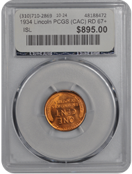 1934 Lincoln PCGS (CAC) RD 67+ 