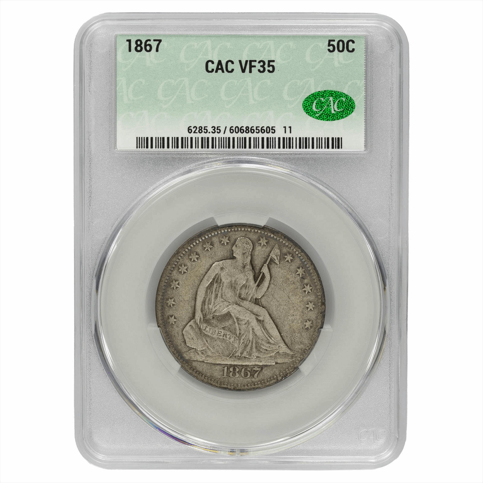 1867 Seated Liberty Silver Half Dollar 50C CACG VF 35 CAC