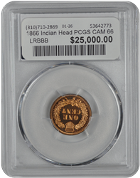 1866 Indian Head PCGS CAM 66