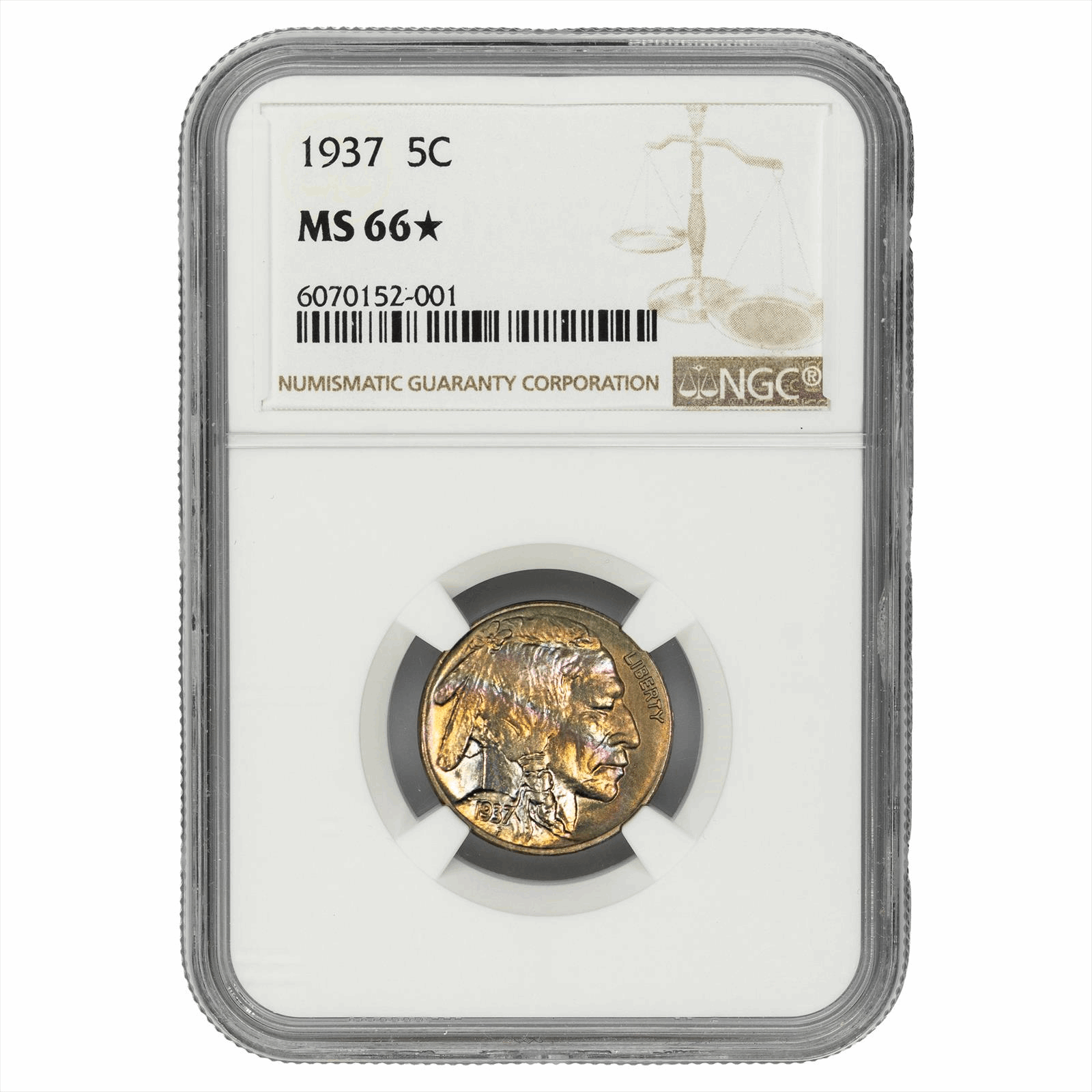 1937 Buffalo Nickel 5C NGC MS 66*