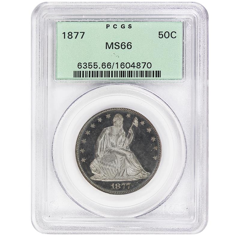 1877 Seated Liberty Half Dollar, 50C PCGS MS 66, OGH