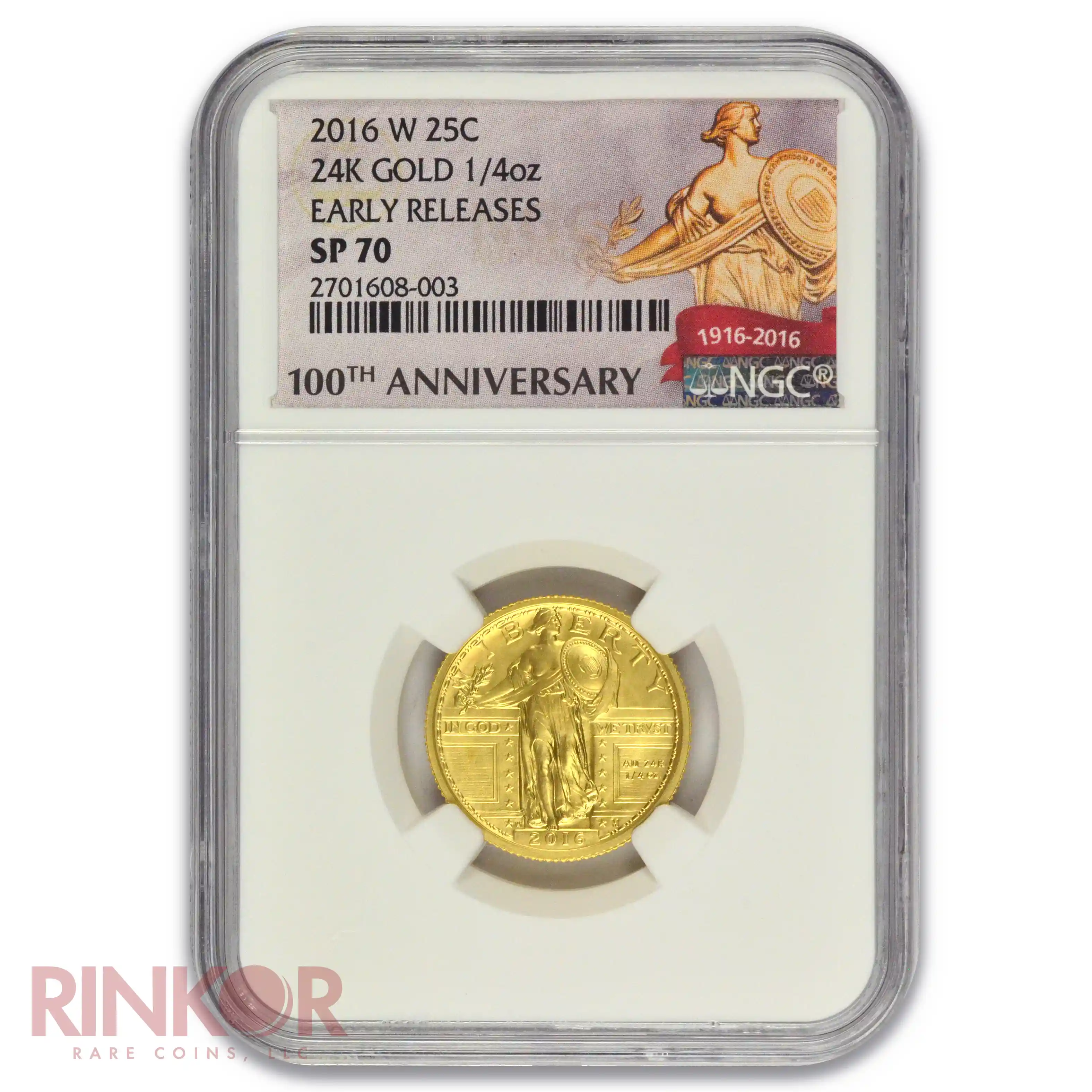 2016-W Gold 1/4oz Standing Liberty Quarter 100th Anniversary Early Releases NGC SP 70
