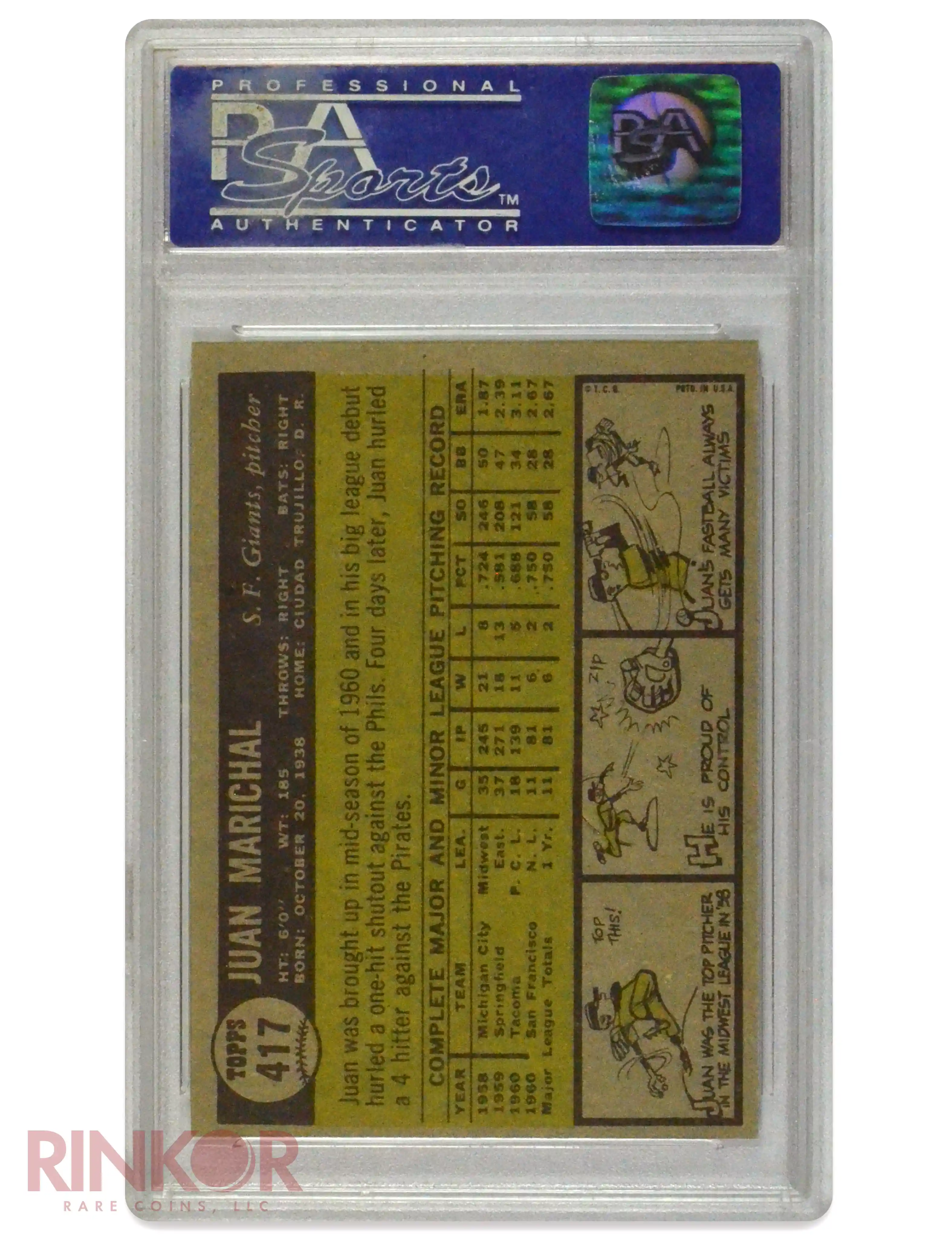 1961 Topps Juan Marichal #417 PSA NM-MT 8