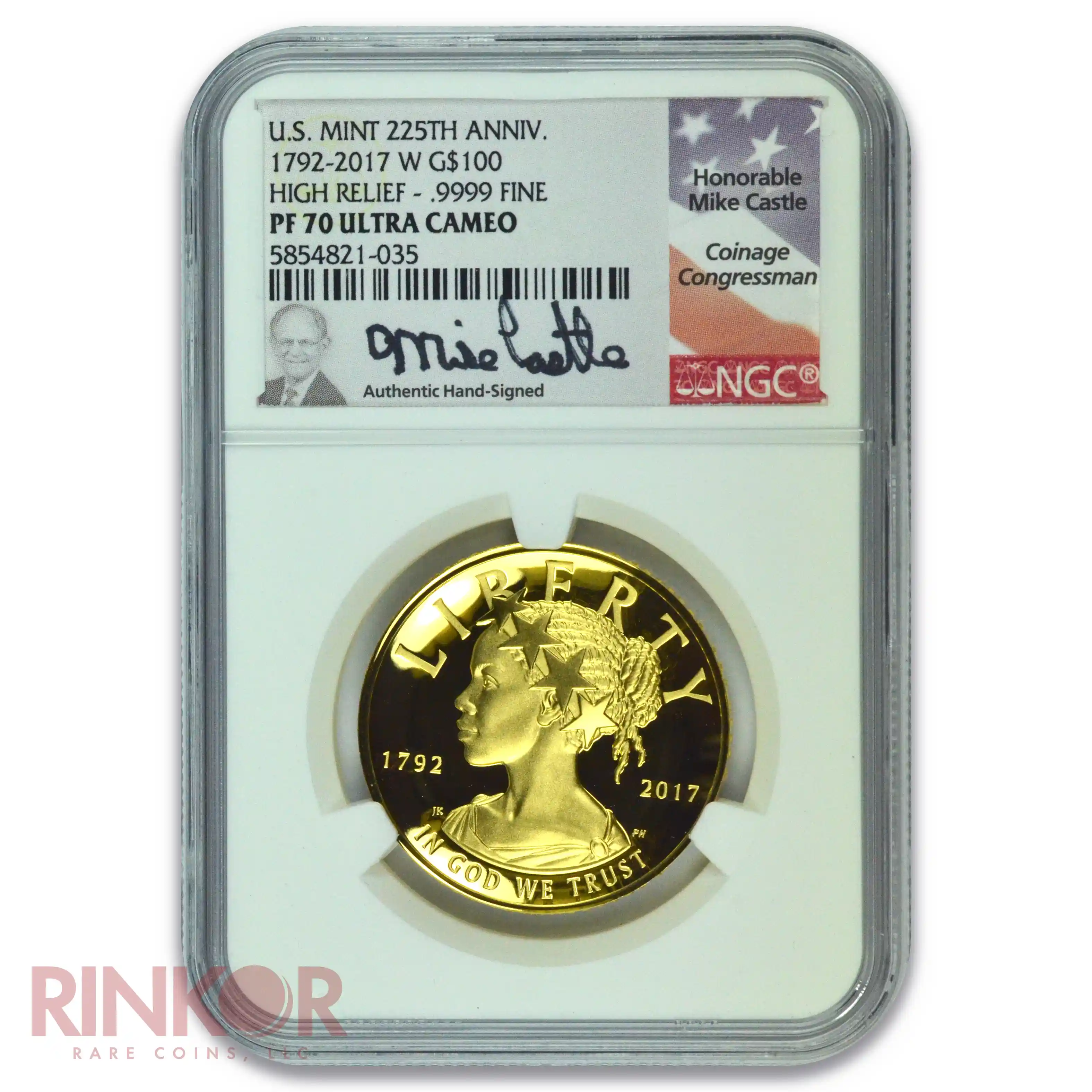 2017-W 1oz American Liberty 225th Anniversary Gold High Relief Castle Sig NGC PF 70