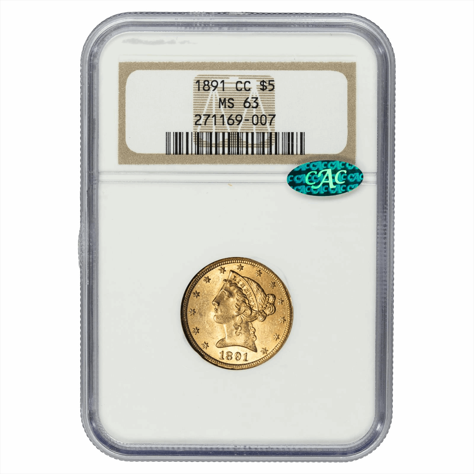 1891-CC Liberty Head Half Eagle $5 NGC MS 63 CAC