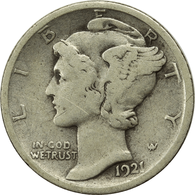 1921-D Mercury Dime 10c  Circulated, Semi-Key Date