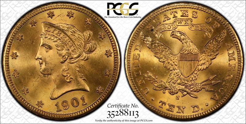 1901-S $10 PCGS MS 65+ CAC