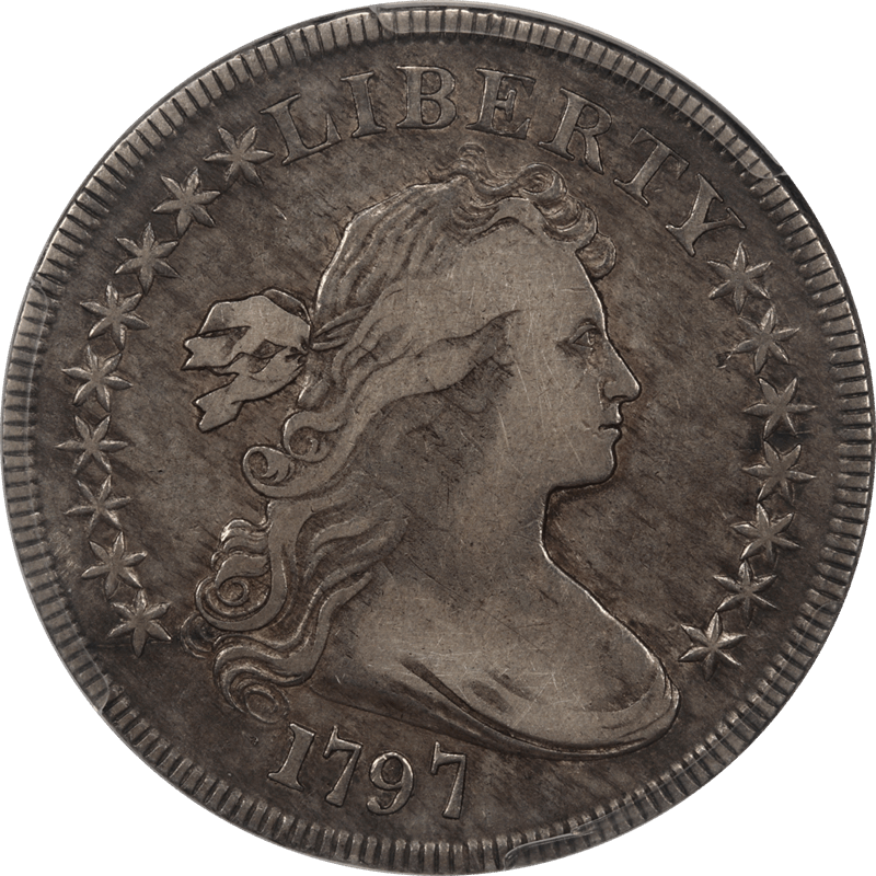 1797 Draped Bust Dollar, 9X7 Stars, Small Letters, PCGS VF-25 - Small Eagle, Very Nice Coin