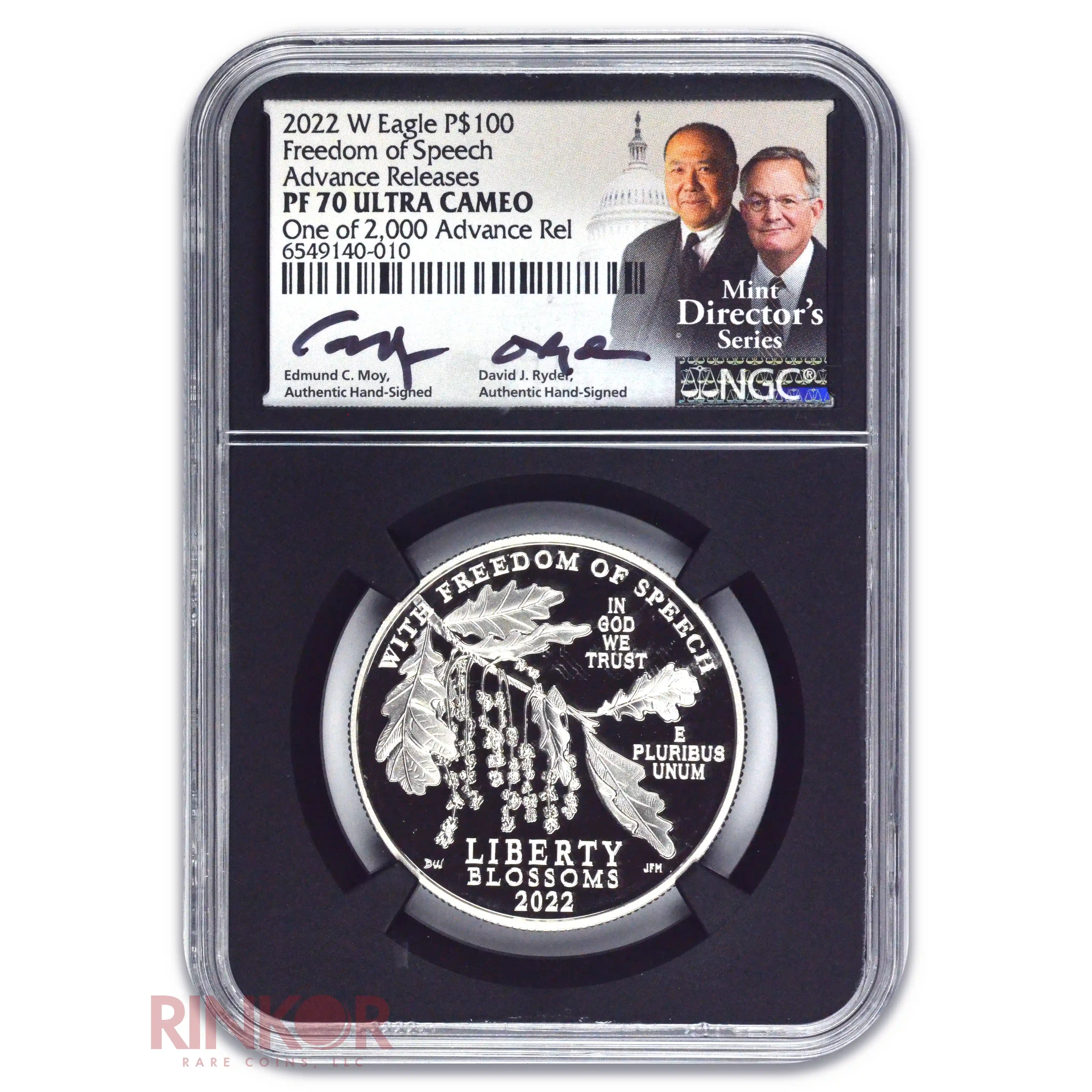 2022-W Freedom of Speech 1oz Platinum American Eagle AR Dual Sig. NGC PF 70