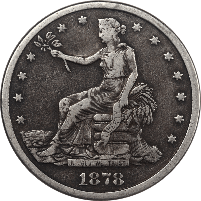 1878-CC US Trade Dollar, $1, Raw Circulated, Very Fine - Nice Coin