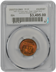 1931 1C Lincoln Cent - Type 1 Wheat Reverse PCGS RD #3413 MS67