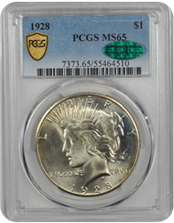 1928 Peace PCGS CAC MS 65
