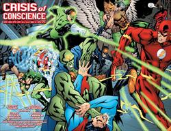 JLA #119 Page 4 & 5 Artist:  Chris Batista (Penciller) ,  Mark Farmer (Inker) Media Type: Pen and Ink Art Type: Double Page Splash 