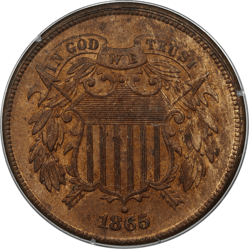 1865 Shield Two Cent 2c, PCGS  MS64RB CAC - Old Rattler Holder