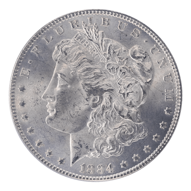 1884 Morgan Silver Dollar, PCGS  MS 64 - White, Untoned - Green Label