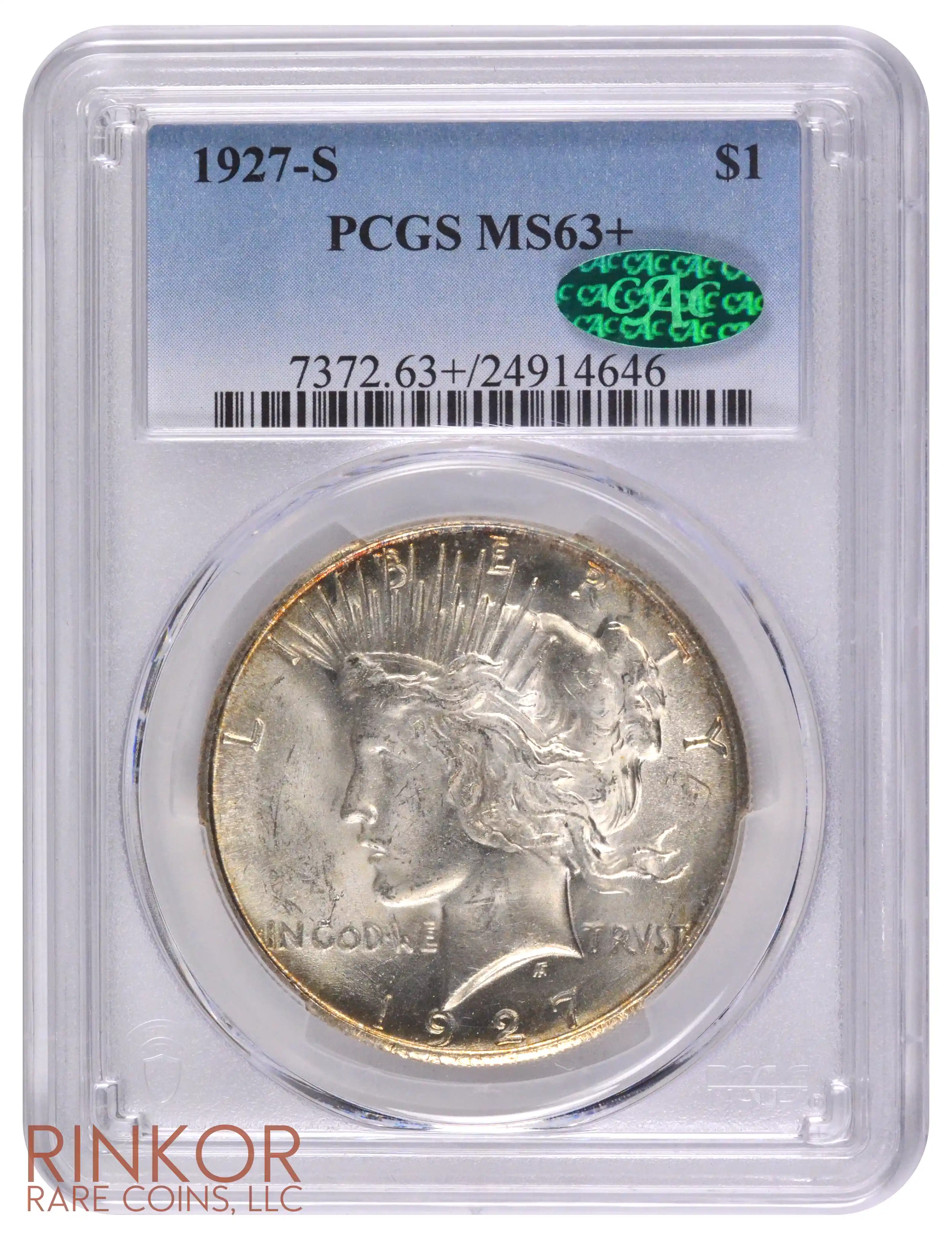1927-S $1 PCGS MS 63+ CAC