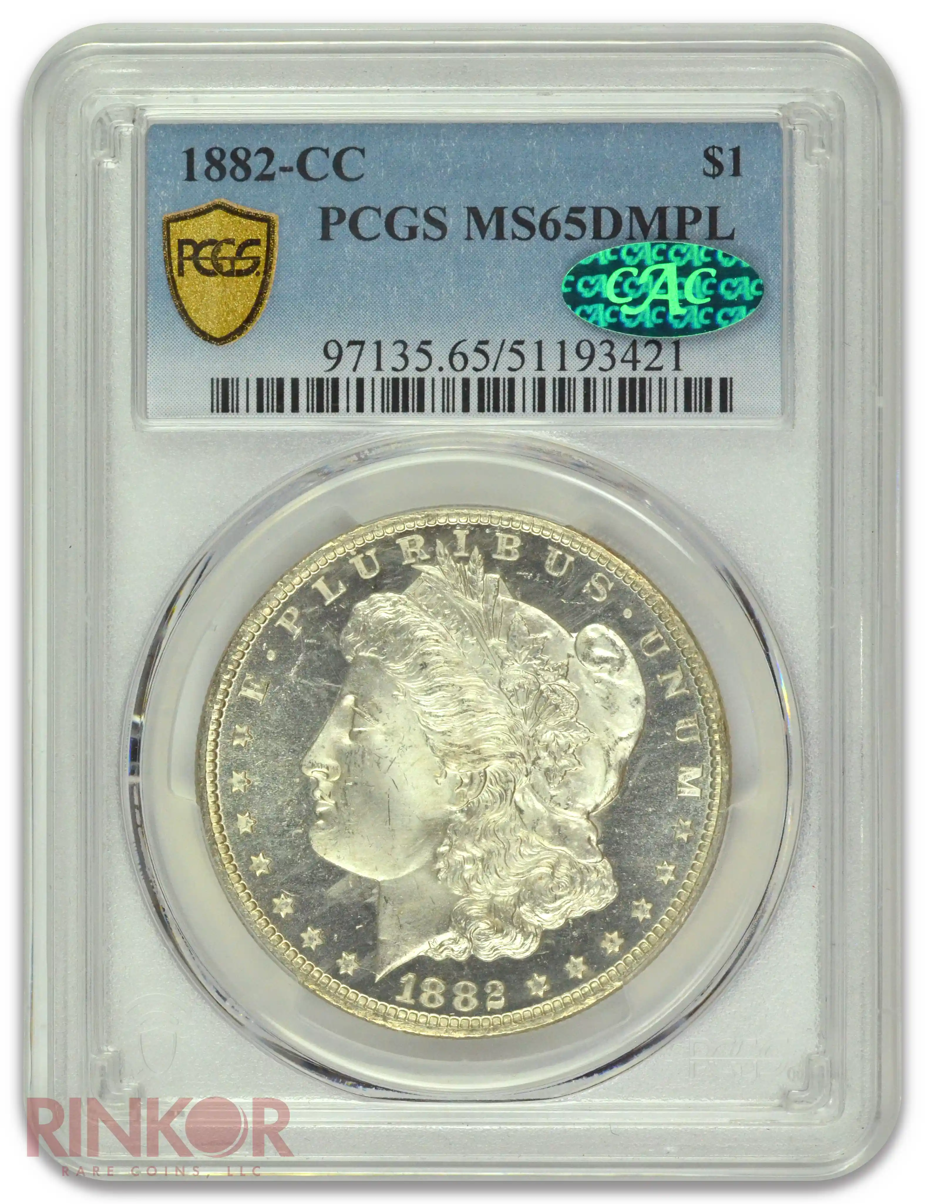 1882-CC $1 Morgan Dollar PCGS MS 65 DMPL CAC