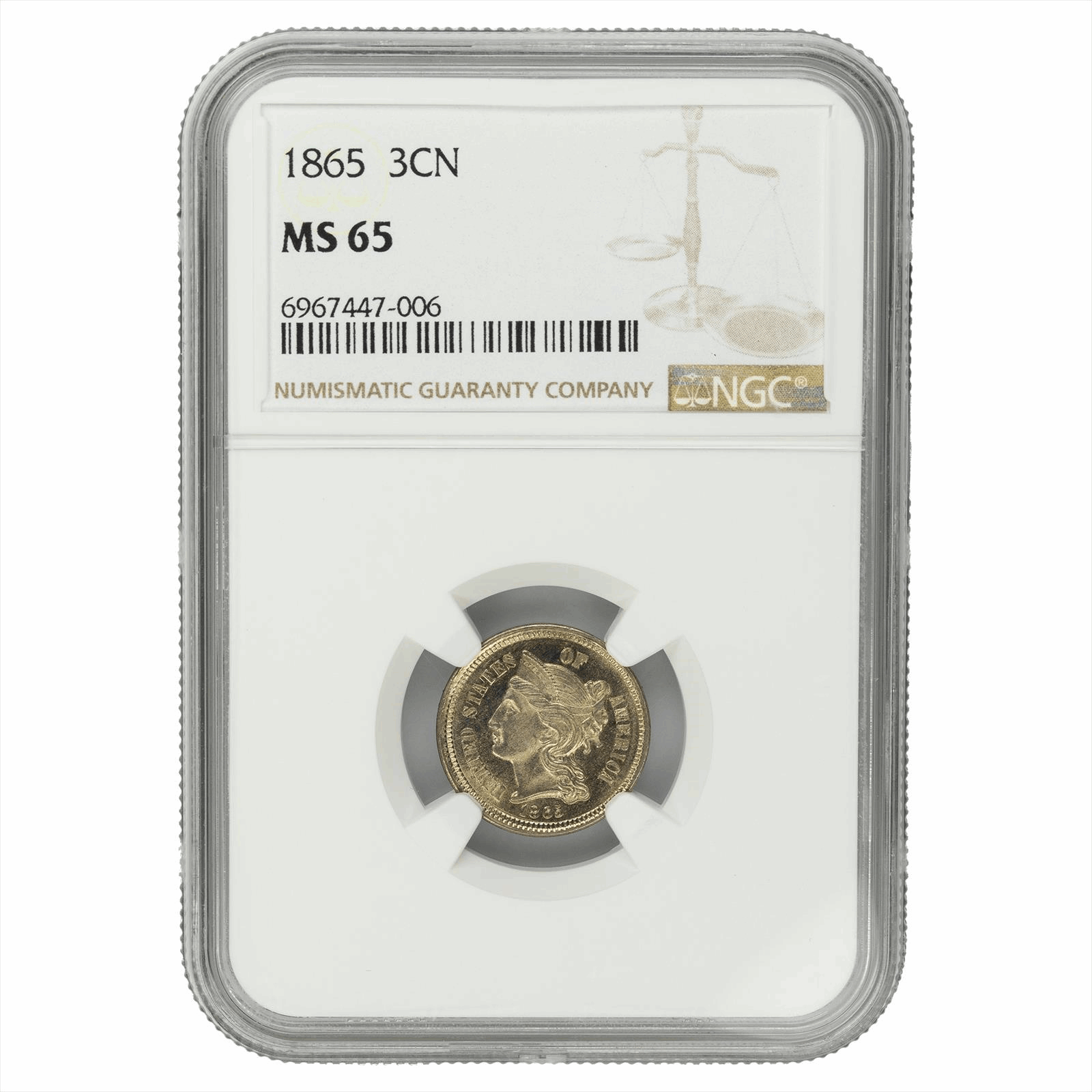 1865 3CN Nickel NGC MS 65 