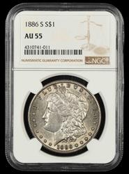 1886 S $1 NGC AU-55