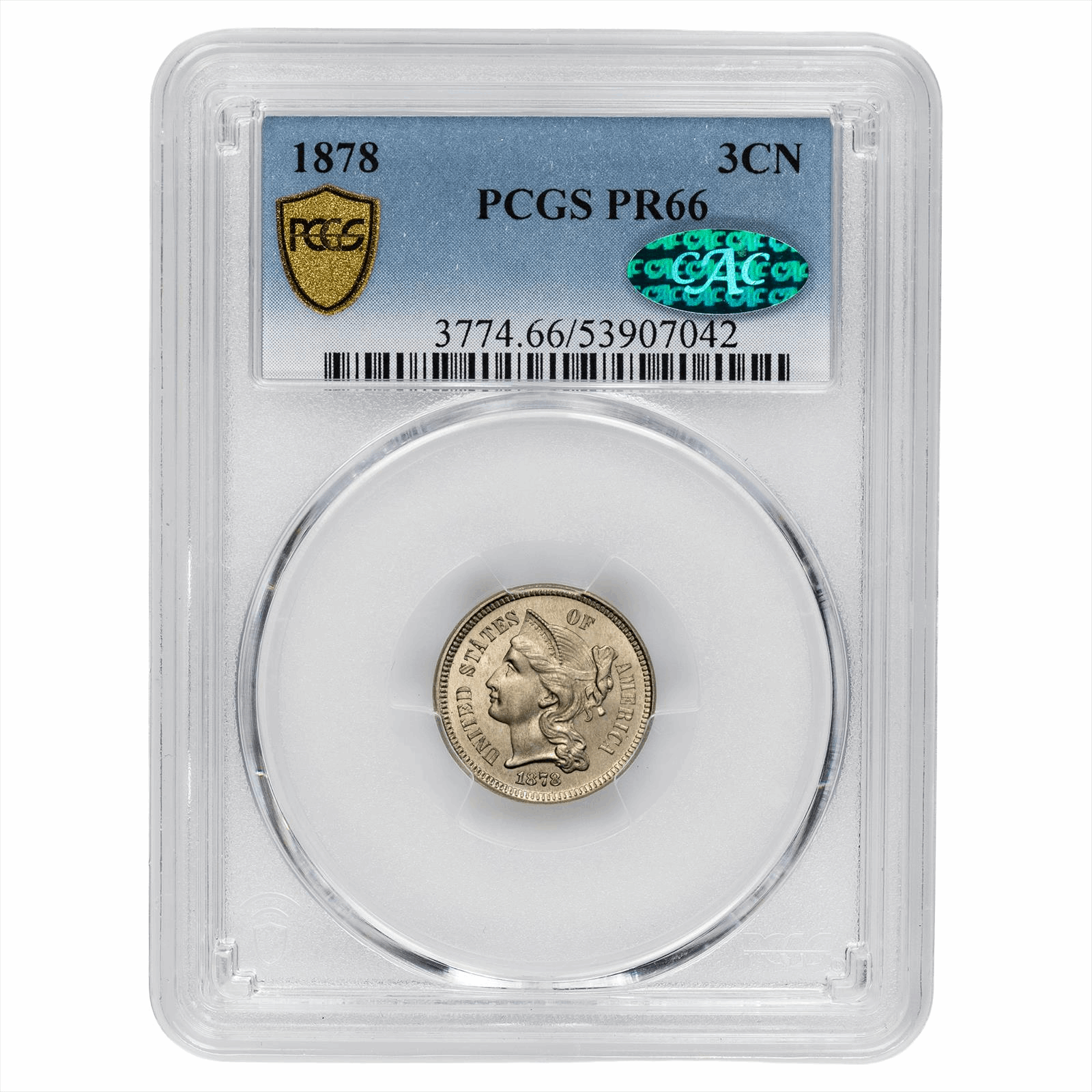 1878 Three Cent Nickel 3CN PCGS PR 66 CAC
