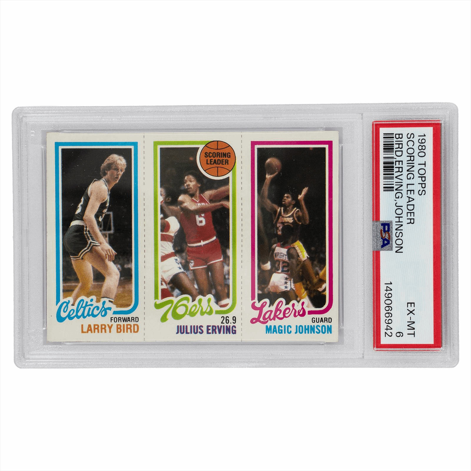 1980 Topps Scoring Leader Bird/Erving/Johnson PSA EX-MT 6