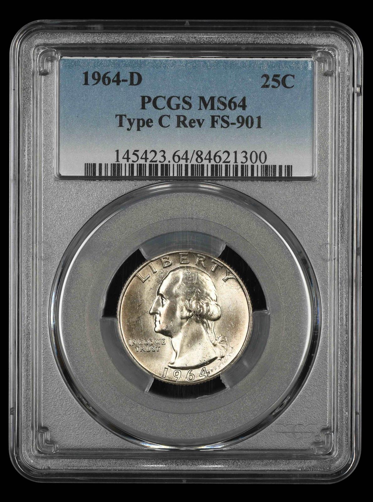 1964 D Washington Quarter PCGS MS64 Type C Reverse FS-901 MS64