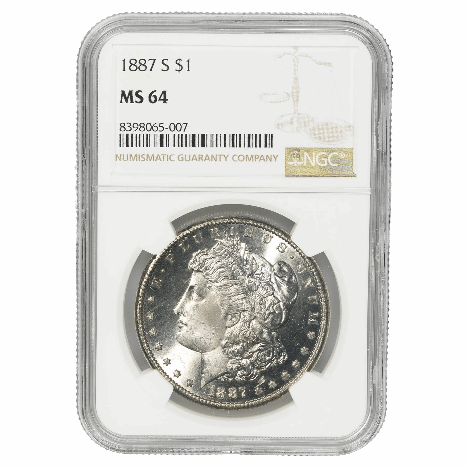 1887S Morgan Silver Dollar $1 NGC MS 64