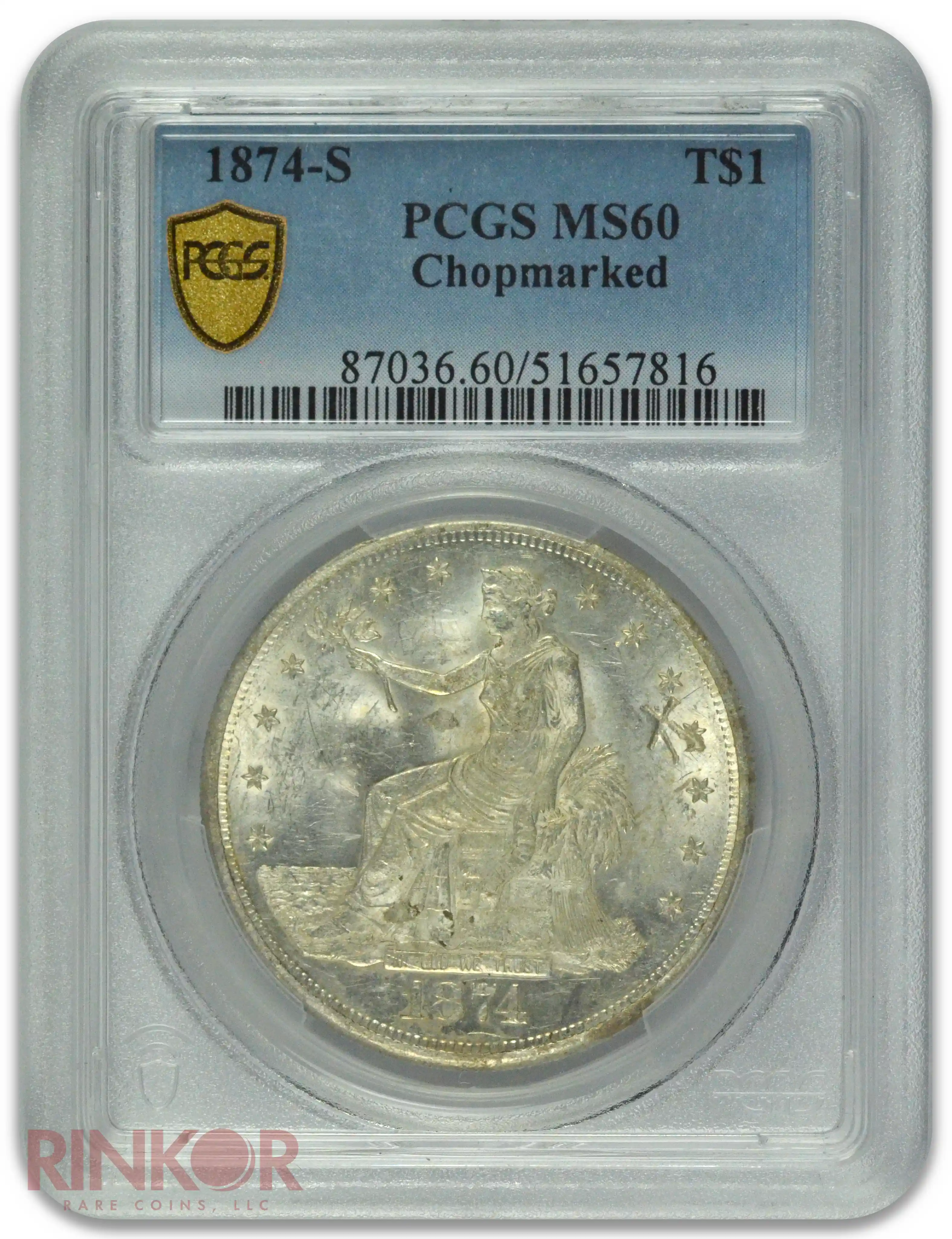 1874-S $1 Chop Mark Trade Dollar PCGS MS 60
