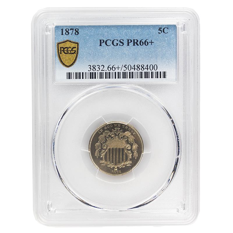 1878 Shield Nickel, 5C PCGS PR 66+ Very Nice Type Coin