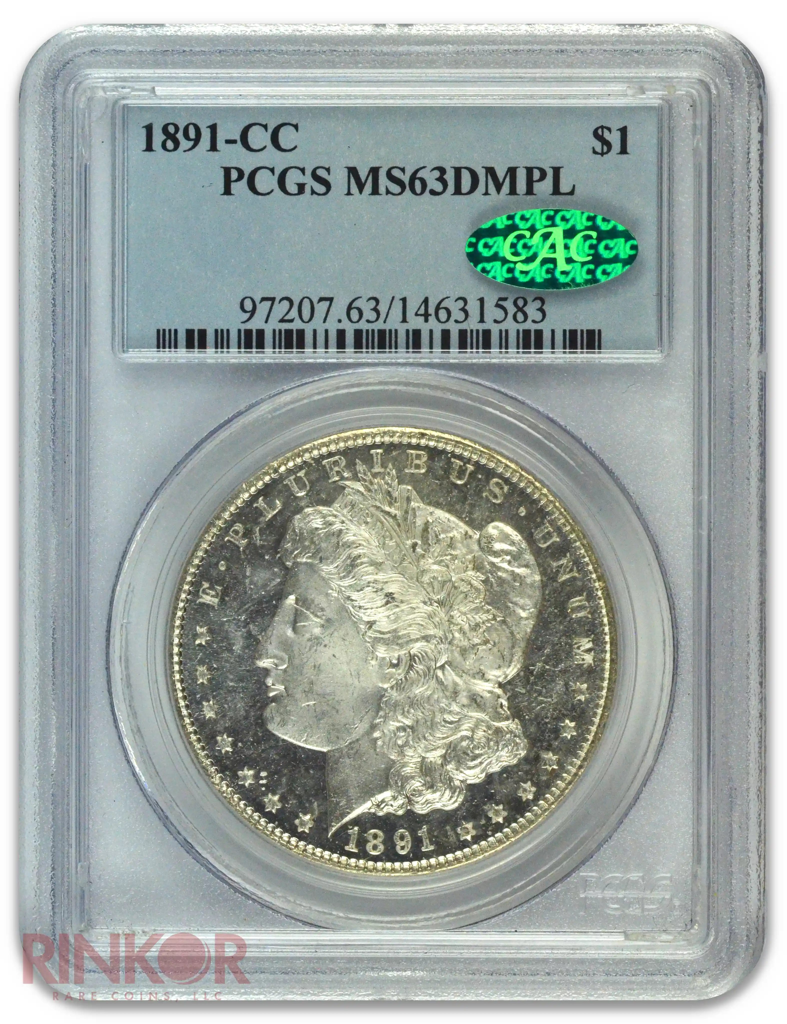 1891-CC $1 Morgan Dollar PCGS MS 63 DMPL CAC