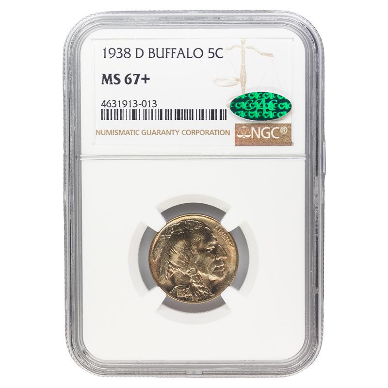 1938-D Buffalo Nickel, 5C NGC MS 67 + CAC - Nice Original Coin