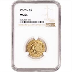 $5 Indian Gold Half Eagle MS64 (Date Varies) 