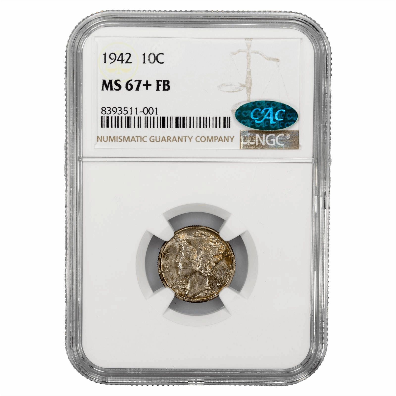 1942 Mercury Dime 10C NGC MS 67+ FB CAC