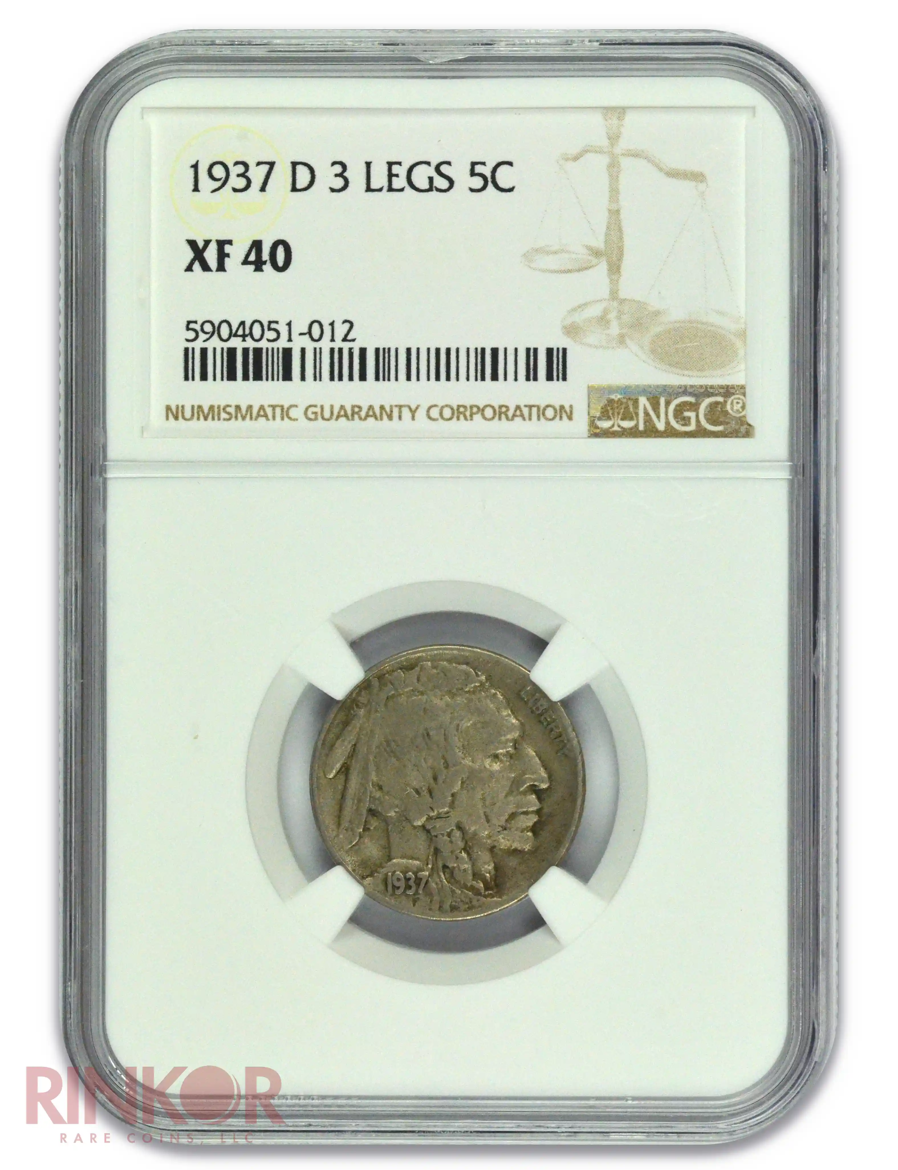 1937-D 3 Legs Buffalo Nickel NGC XF-40