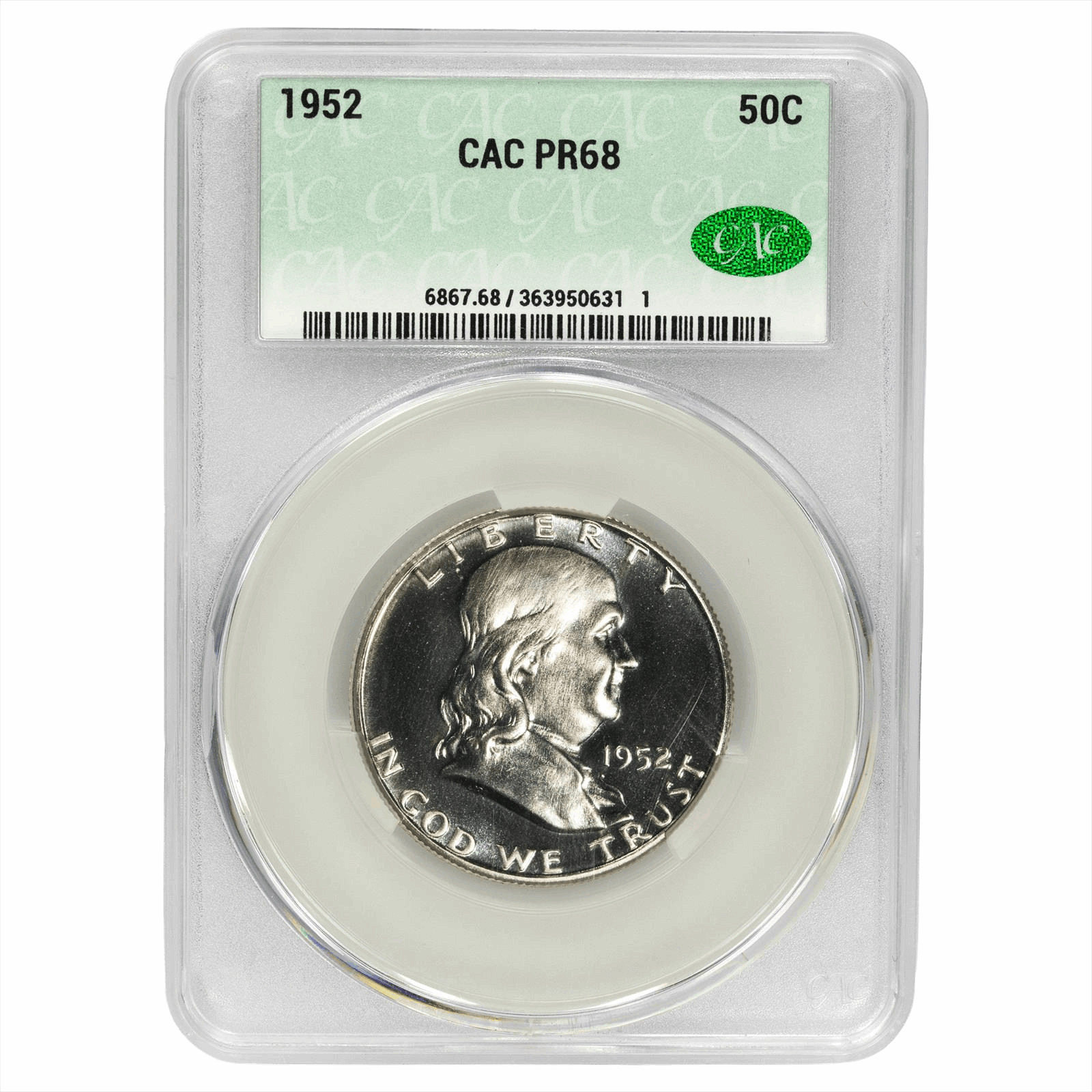 1952 Franklin Half Dollar 50C CACG PR 68 CAC