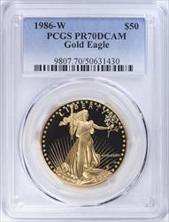 1986-W Gold Eagle 1 oz Proof $50 PCGS PR70DCAM 