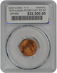 1914 Lincoln PCGS CAC RD 67