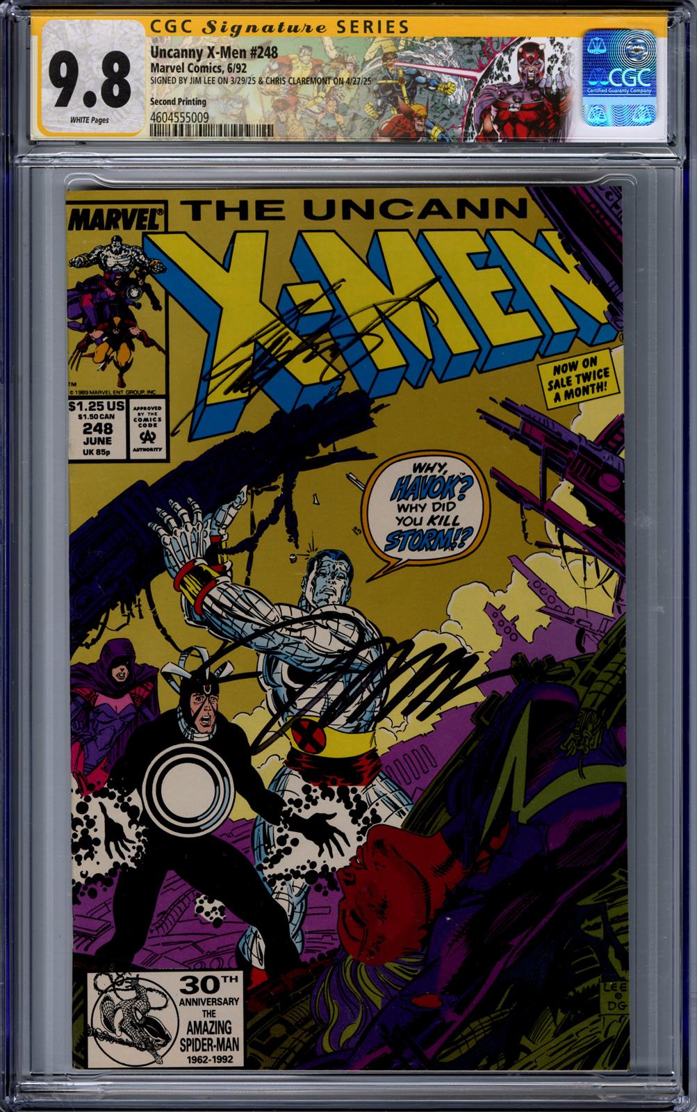 Uncanny X-Men #248 CGC Signature Series 9.8 (Marvel, 1992) Signed by Jim Lee & Chris Claremont 