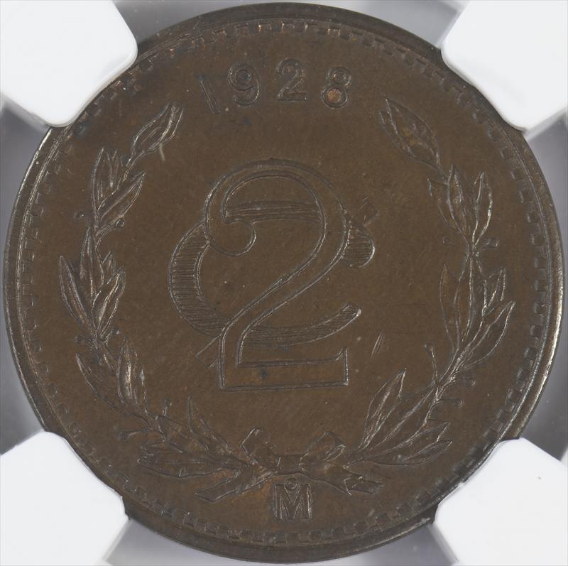 1928 MO 2 Centavos NGC MS64BN 