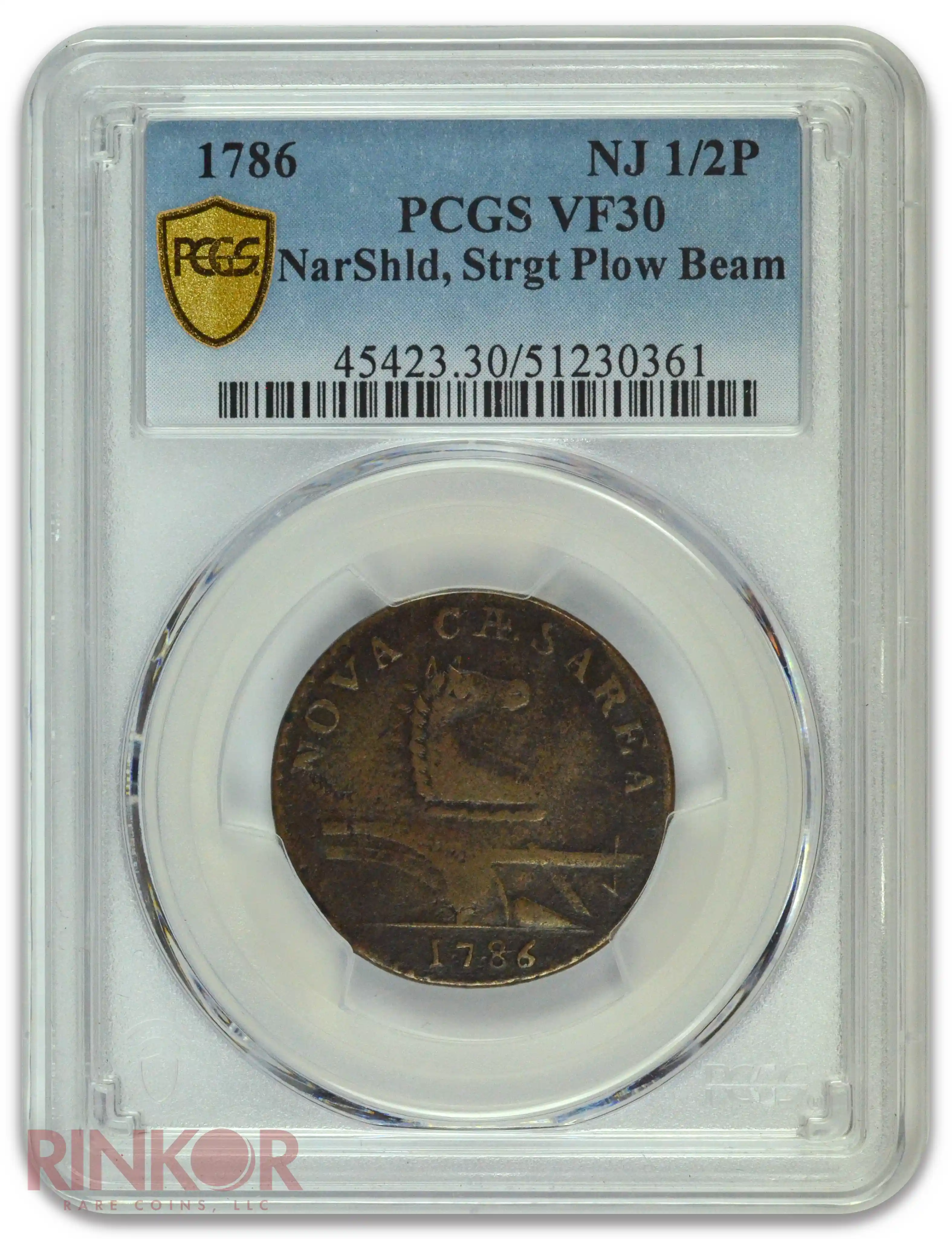 1786 Straight Plow Beam New Jersey Copper Colonial PCGS VF-30